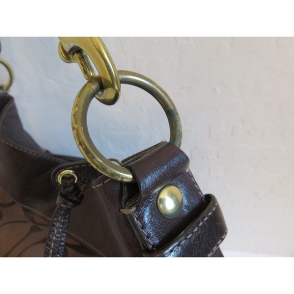 Y2K Coach Zoe Signature Brown Canvas Leather Hobo Shoulder Bag 12674 Brass - Picture 9 of 10